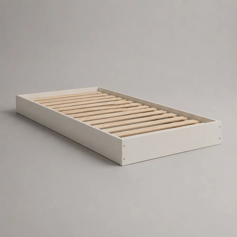 Lit simple en bois blanc 90 × 190 cm avec sommier à 18 lattes