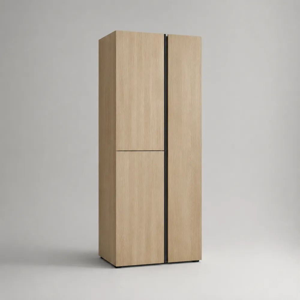 Meuble à chaussures haut à 3 portes en panneaux de particules mélaminés, chêne clair et noir, 80 × 35 × 180 cm