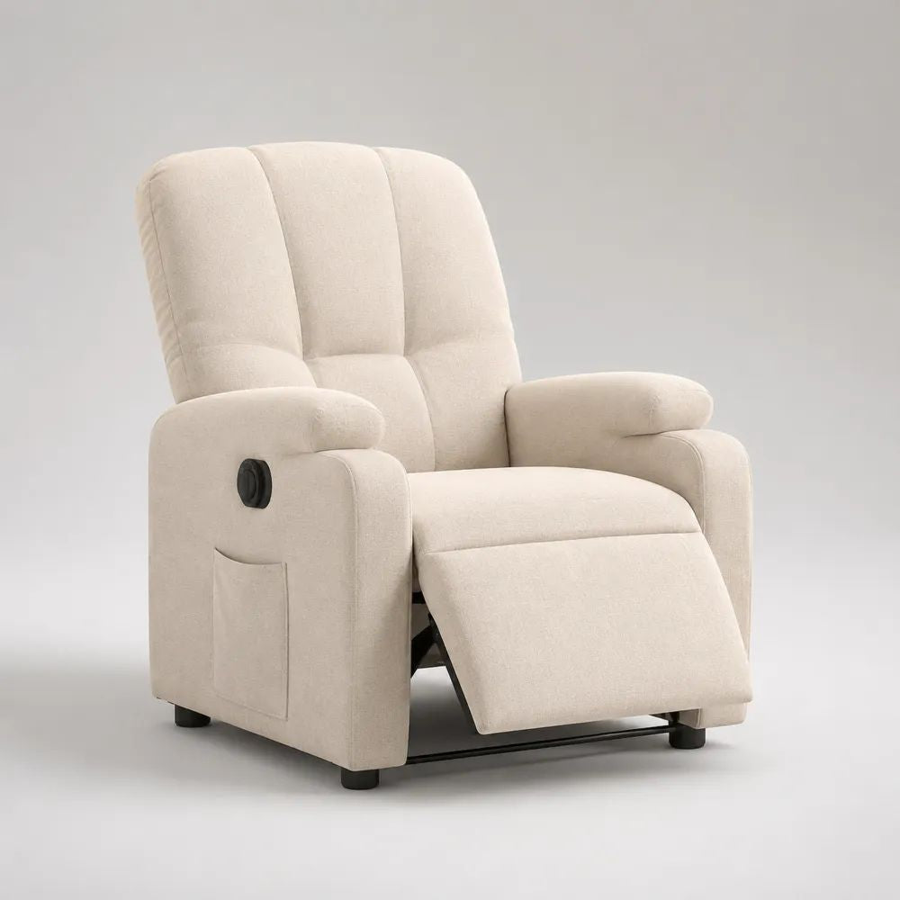 Fauteuil relax manuel 1 place en polyester crème avec repose-pieds intégré, 88 × 95 × 100 cm