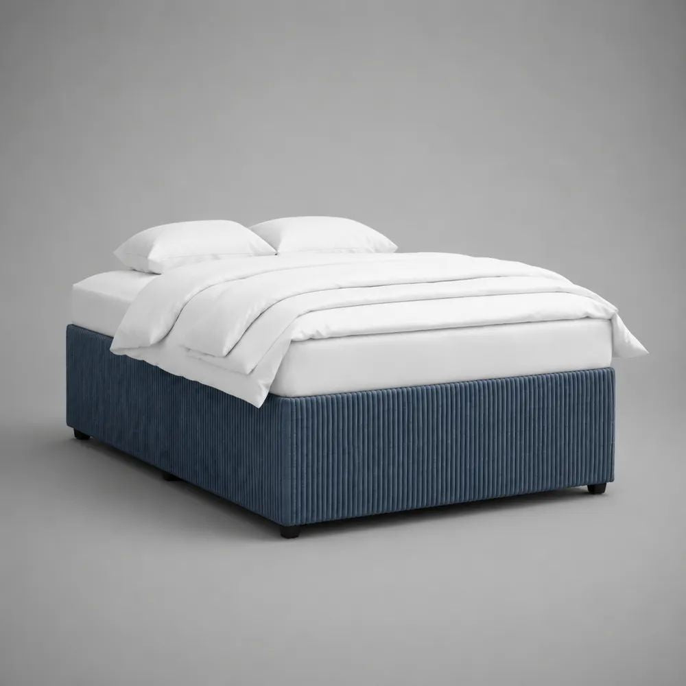 Lit double 160 x 200 cm en velours côtelé polyester bleu avec sommier à lattes
