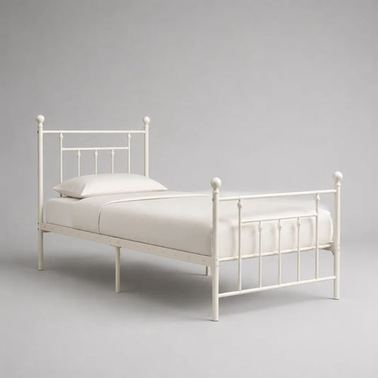 Lit simple en acier blanc avec tête et pied de lit, couchage 90 x 190 cm