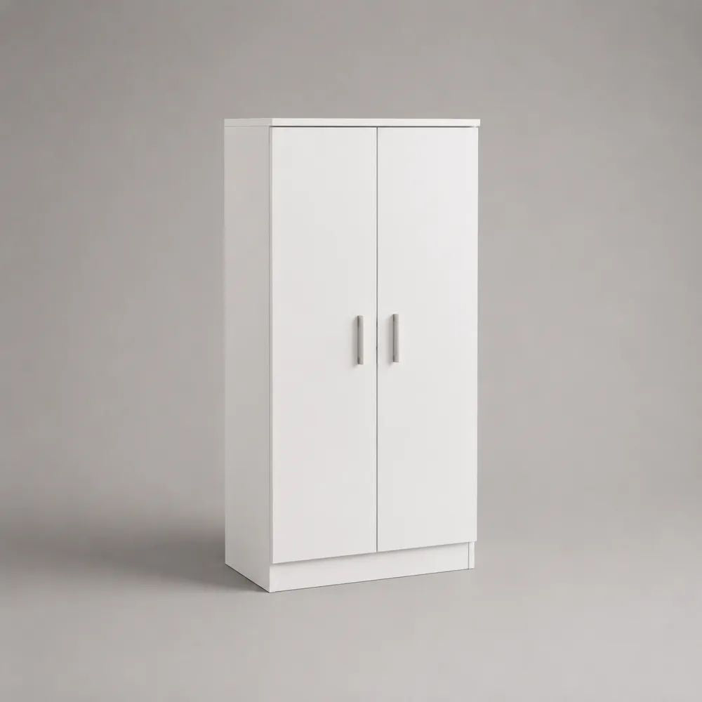 Meuble à chaussures 2 portes en panneaux de particules blanc et argenté, 60 × 35 × 120 cm