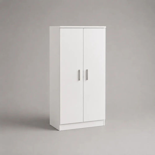 Meuble à chaussures 2 portes en panneaux de particules blanc et argenté, 60 × 35 × 120 cm
