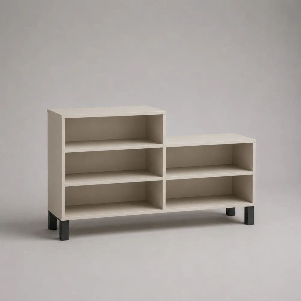 Meuble à chaussures ouvert en bois et acier à 5 compartiments, forme escalier, blanc et noir, 100 × 30 × 72 cm